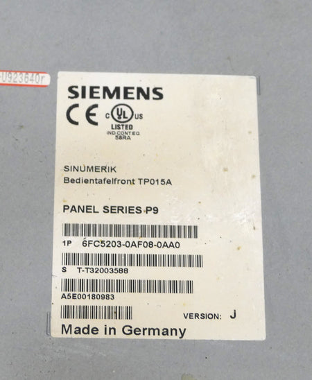 Siemens Sinumerik Bedientafelfront TP015A 6FC5203-0AF08-0AA0 Panel Series P9