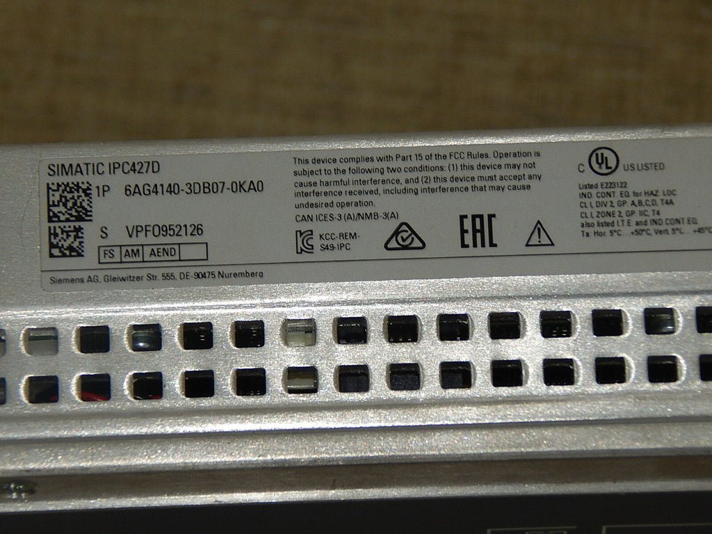 SIEMENS SIMATIC IPC427D 6AG4140-3DB07-0KA0 MICROBOX PC USED