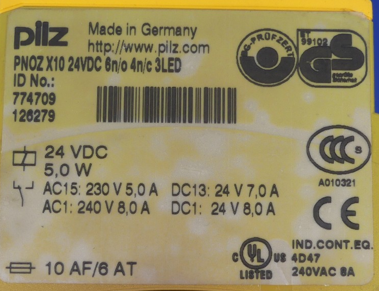 Pilz PNOZ X10 C 24VDC 6n/o 4n/c 3LED Sicherheitsschaltgerät 774709126279