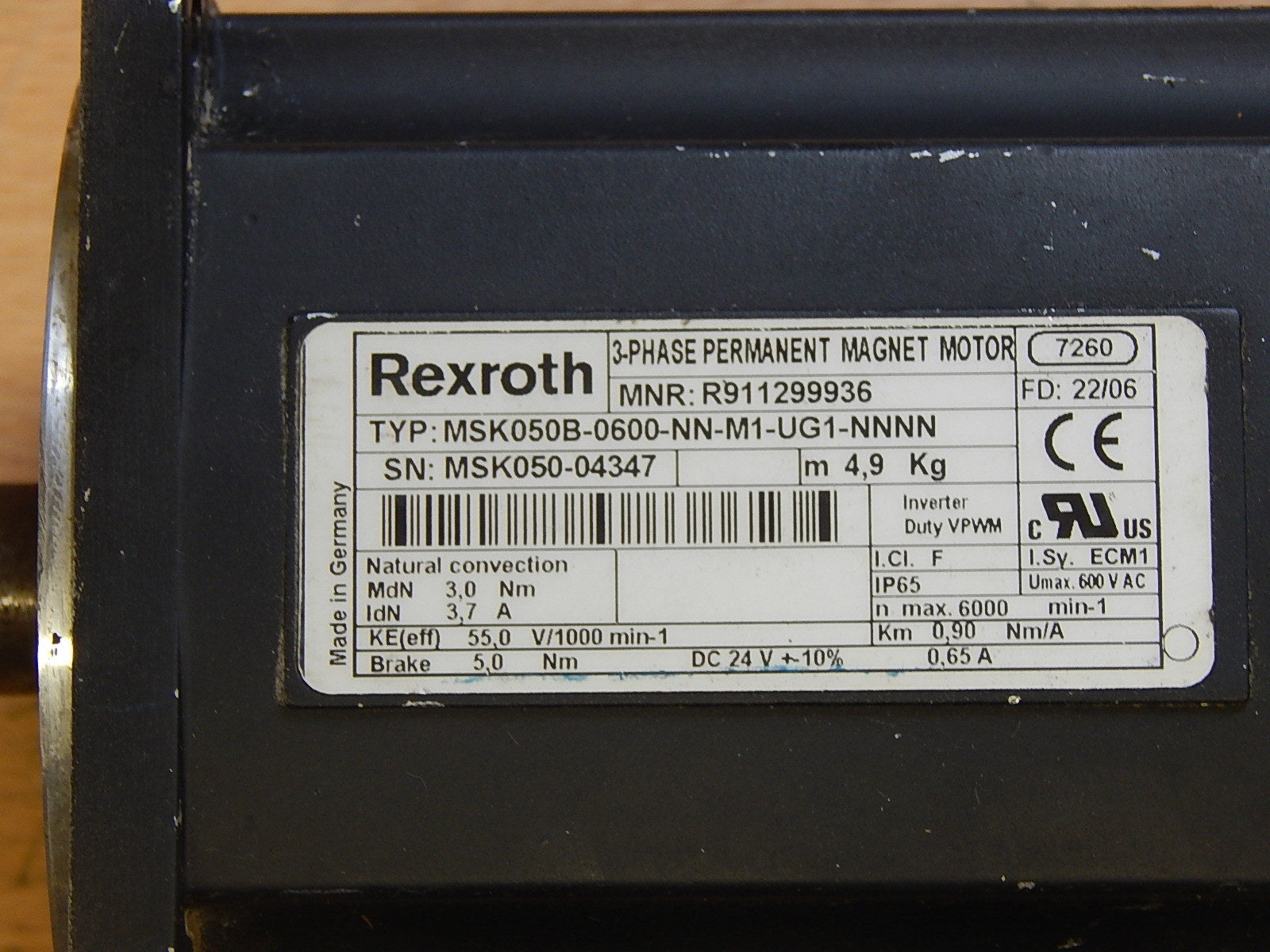 MSK050B-0600-NN-M1-UG1-NNNN   REXROTH servomotor  Used