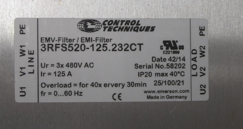 Control Techniques 3RFS520-125.232CT 125A Netzfilter