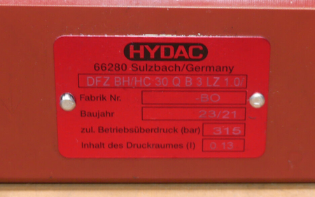 Hydac DFZ BH/HC 30 QB3ZL 1.0/ 315bar 0,13 Blockanbaufilter + VD8LZ.1/-B0