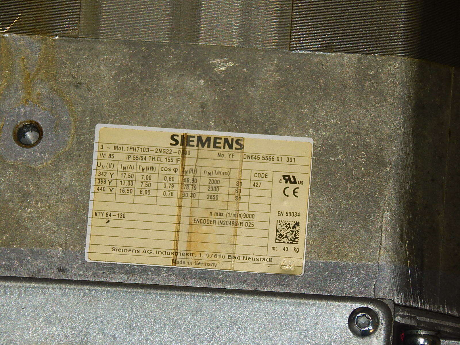 Siemens Motor 1PH7103-2NG22-0BJ0
