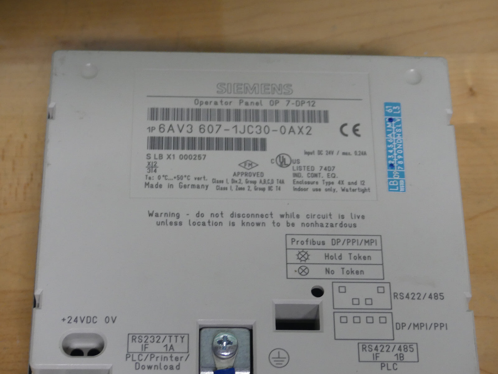 SIEMENS OPERATOR PANEL OP7/DP12  6AV3607-1JC30-0AX2
