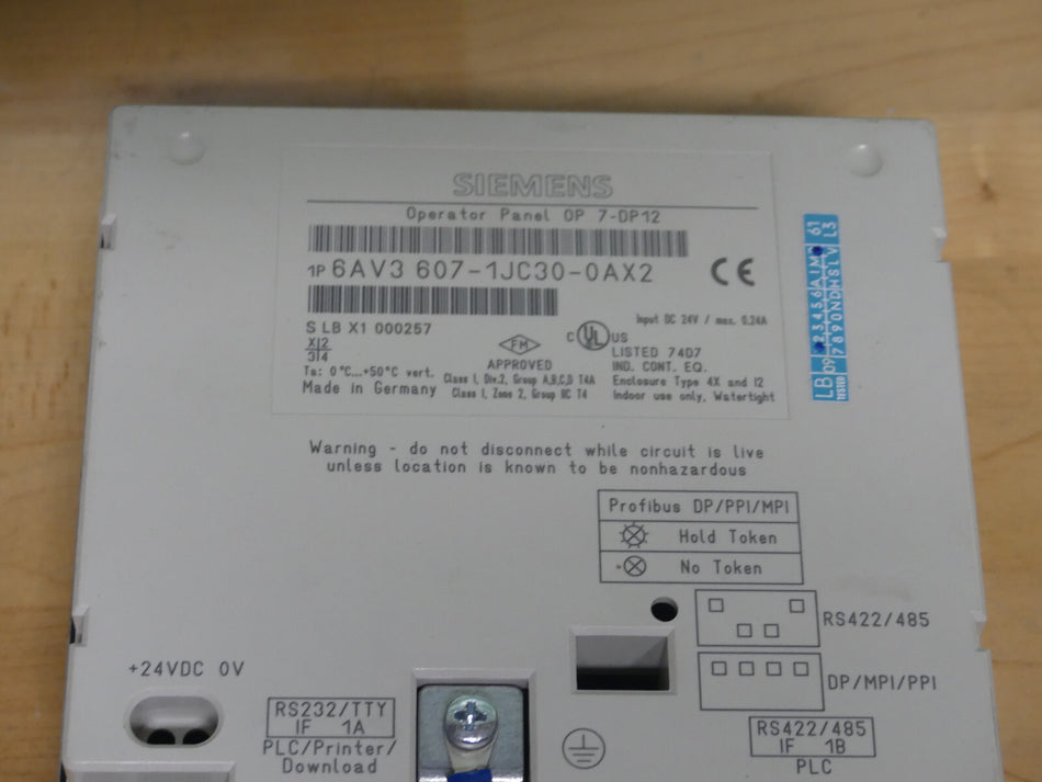 SIEMENS OPERATOR PANEL OP7/DP12  6AV3607-1JC30-0AX2