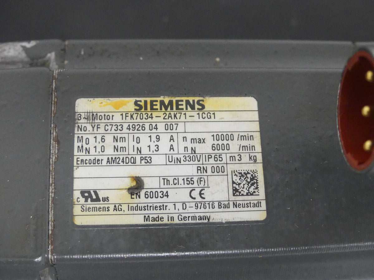 Siemens SIMOTICS S Synchronmotor 1FK7034-2AK71-1CG1    1FK70342AK711CG1