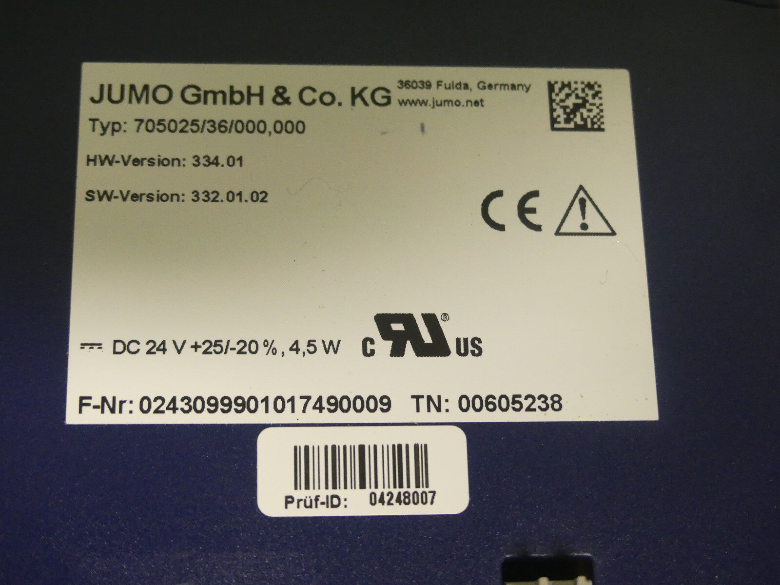 jumo 705025/36/000,000 HW-Version:334.01