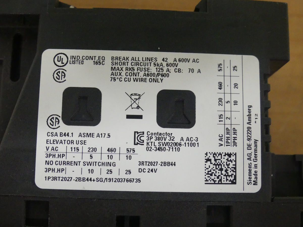 Siemens SIRIUS Leistungsschütz 3RT2027-2BB44+3RH2911-2HA11