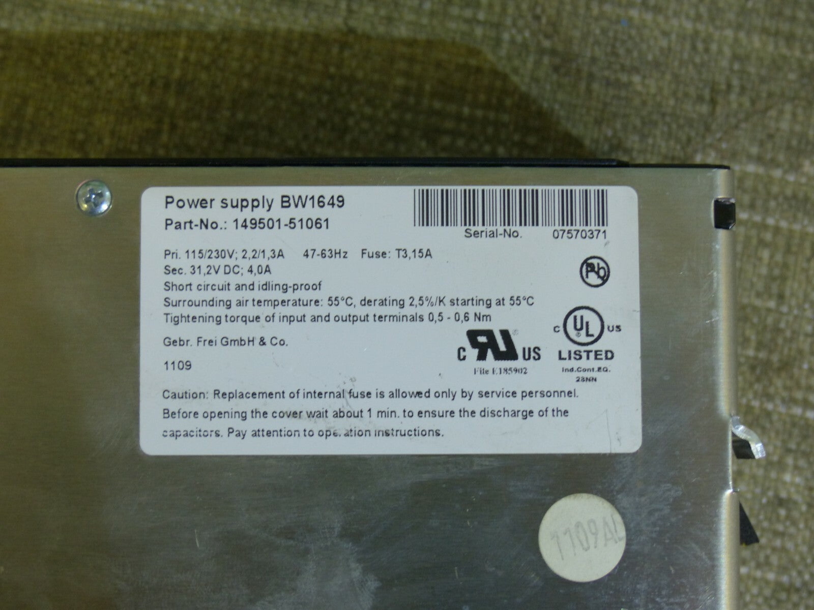 Bihl+Wiedemann BW1649 Power Supply 