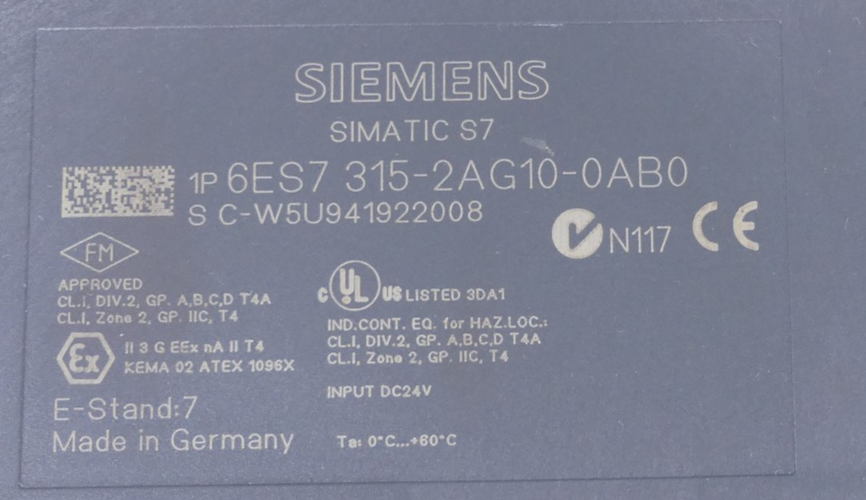 Siemens Simatic S7-300 6ES7 315-2AG10-0AB0   6ES7 315-2AG10-0AB0