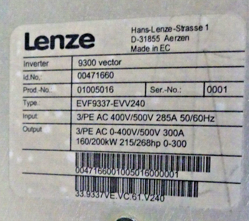 LENZE 9300 VECTOR  EVF9337-EVV240 160/200 kW s.Bilder