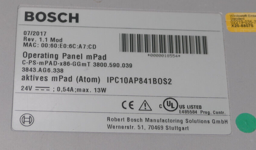bosch operating panel mpad c-ps-mpad-x86-ggmt 3800.590.039 s.Bilder
