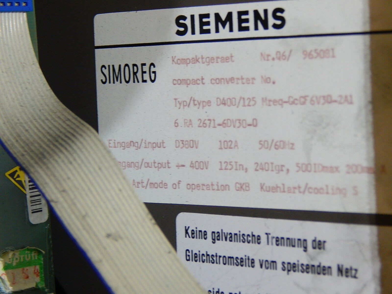 Siemens SIMOREG Kompaktgerät 6RA 2471-6DV30-0 Type:.D400/125 Mreq-GcGF6V30-2A1
