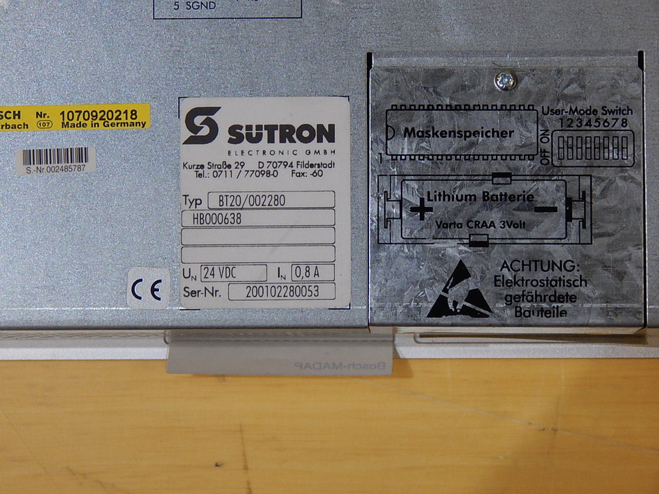 Bosch Sütron BT20 / 002280 -  BT20/02280 Bedienkonsole 1070920218  Used