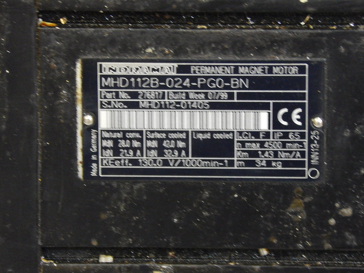 REXROTH INDRAMAT PERMANENT MAGNET MHD112B-024-PG0-BN SERVO MOTOR  Used