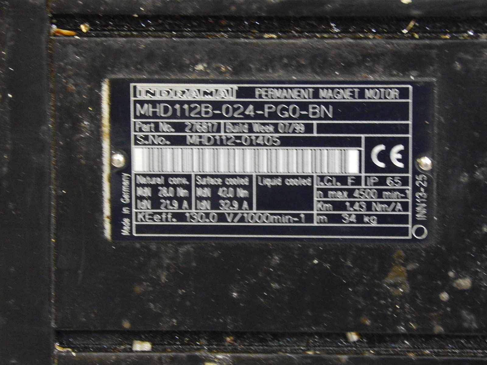 REXROTH INDRAMAT PERMANENT MAGNET MHD112B-024-PG0-BN SERVO MOTOR  Used