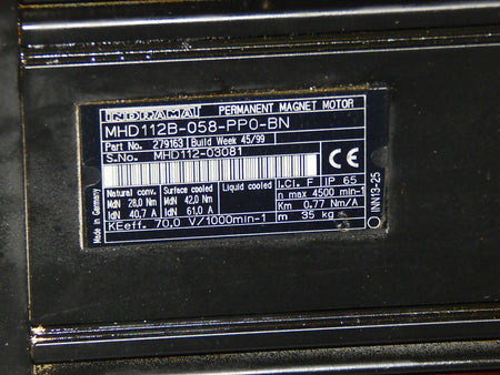 Rexroth Indramat Permenet Magnet Motor MHD112B-058-PP0-BN Used
