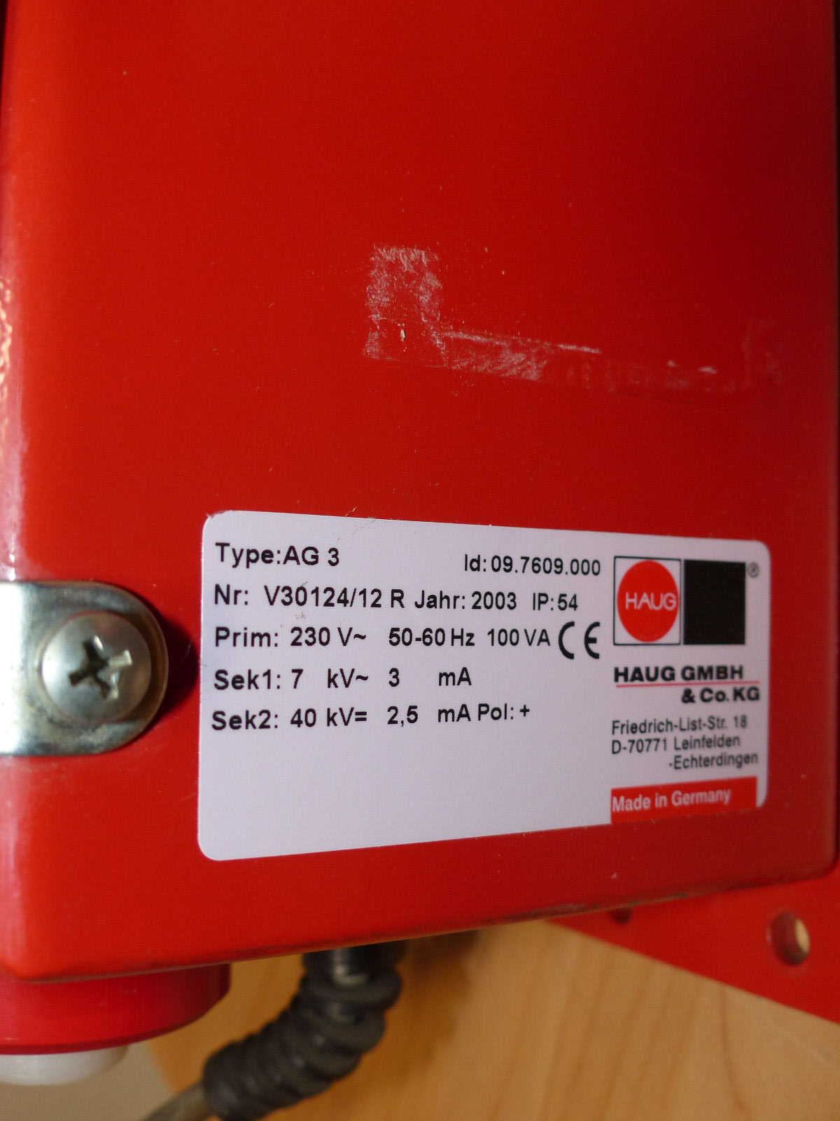 HAUG GENERATOR  AG 3 id:09.7612.000