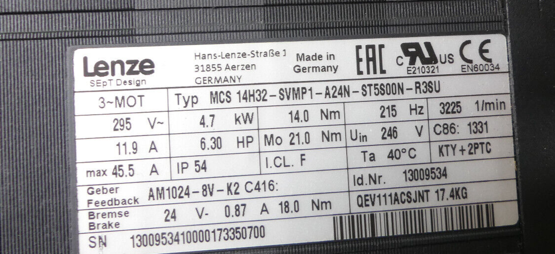 lenze MCS 14H32-SVMP1-A24N-ST5S00N-R3SU  MCS14H32-SVMP1-A24N-ST5S00N-R3SU
