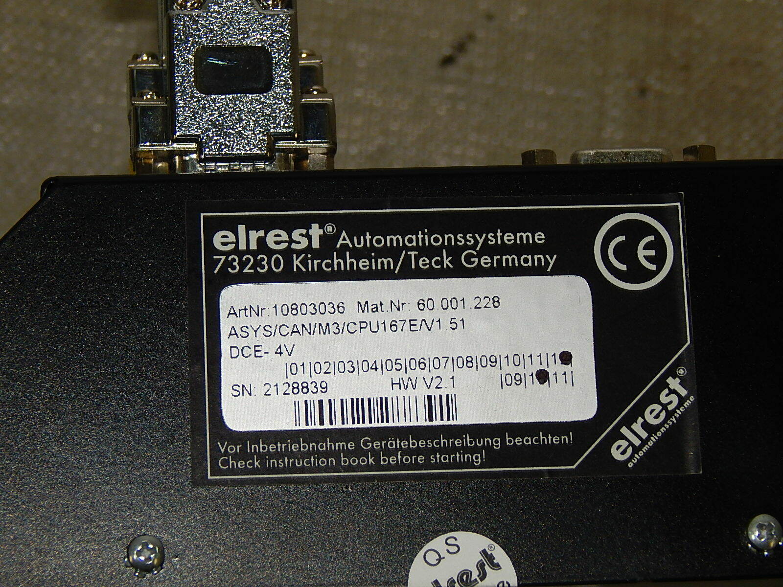 Elrest ASYS/CAN/M3/CPU167E/V1.51 Steuerung 10803036 Used