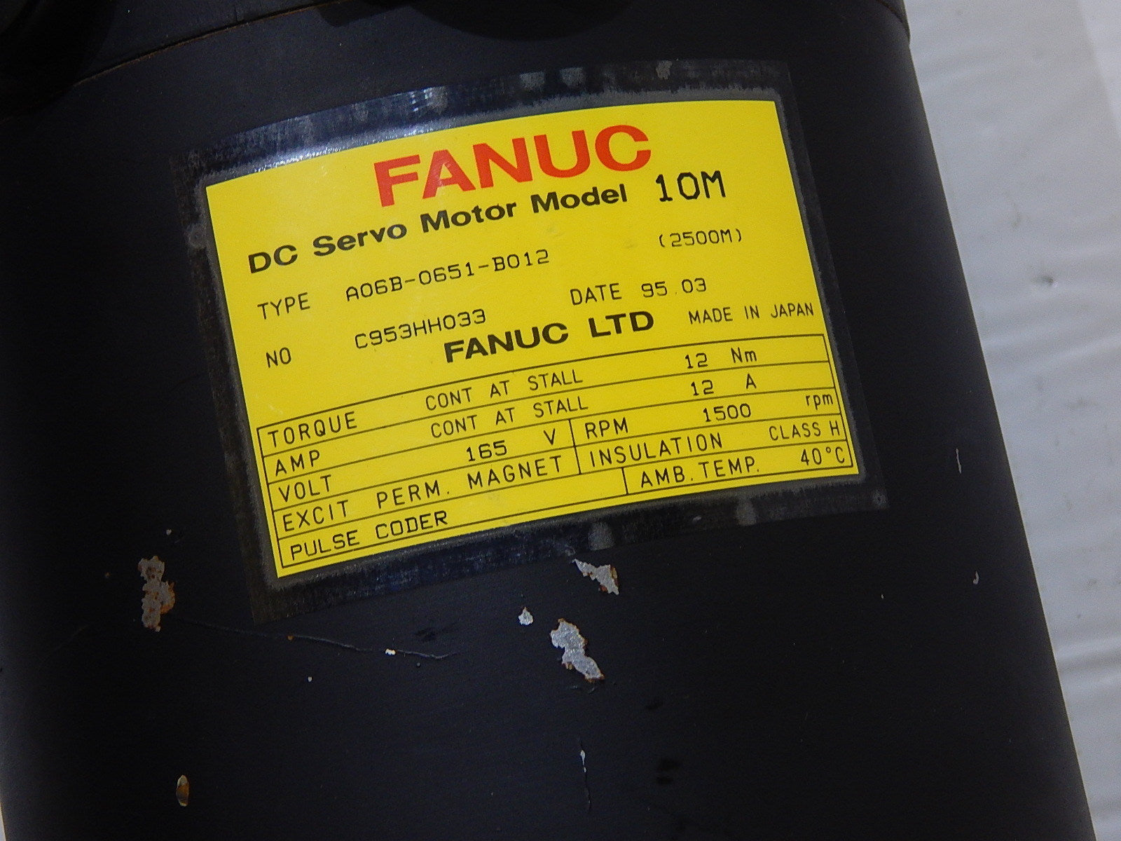Fanuc DC Servo Motor Model 10M   A06B-0651-B012  (2500M)  Used