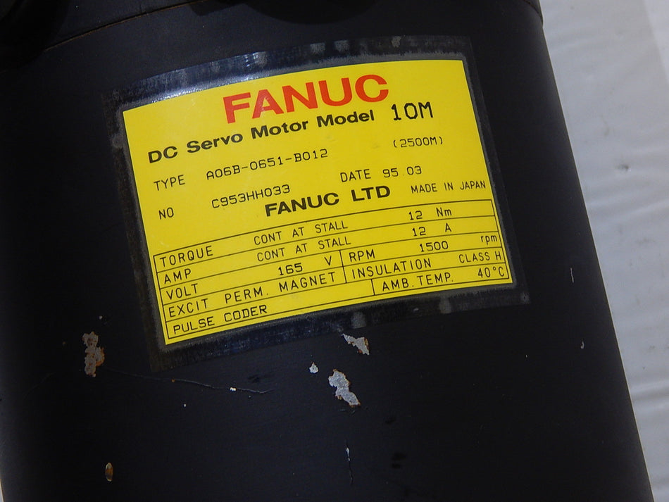 Fanuc DC Servo Motor Model 10M   A06B-0651-B012  (2500M)  Used