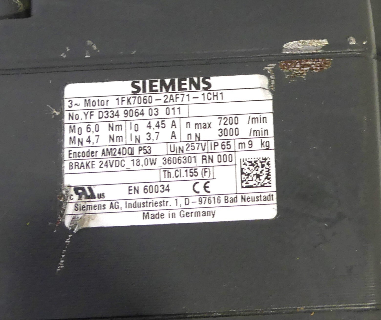 Siemens 1FK7060-2AF71-1CH1  (anschlussstecker leicht beschädigt)