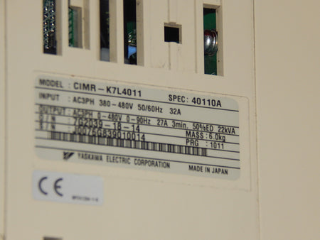  YASKAWA CIMR-K7L4011 SPEC:40110A 22 KVA FREQUENZUMRICHTER USED
