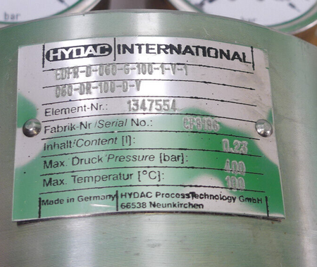 HYDAC  Edelstahl Druckfilter EDFR-D-060-G-100-1-V-1060-DR-100-D-V s.Bilder