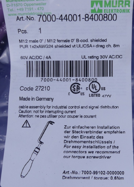 Murr Elektronik Buskabel 8m/M12 7000-44001-8400800