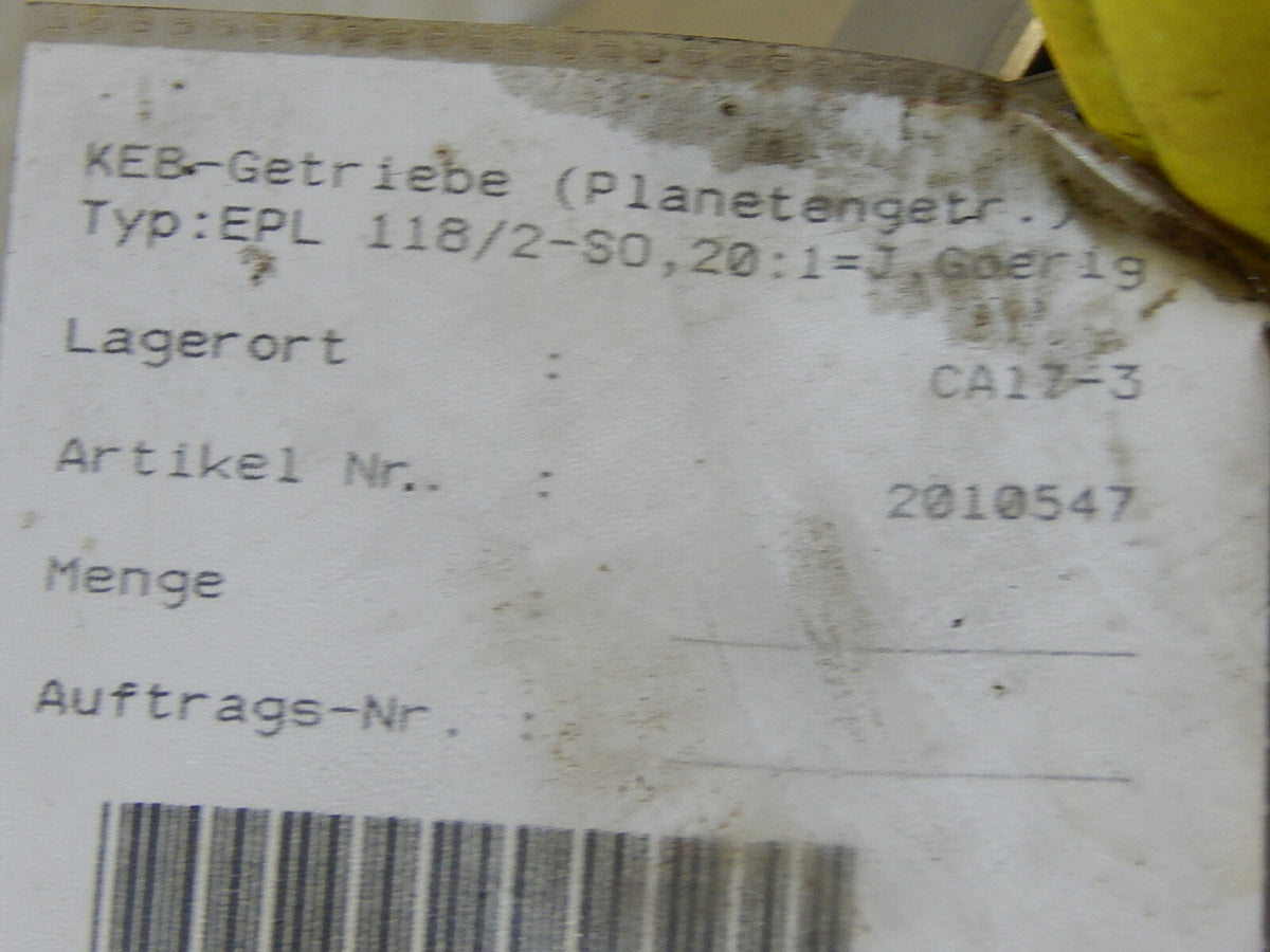  KEB Planetengetriebe  EPL118/2  KOm.2000/26255 i=20/1 Used