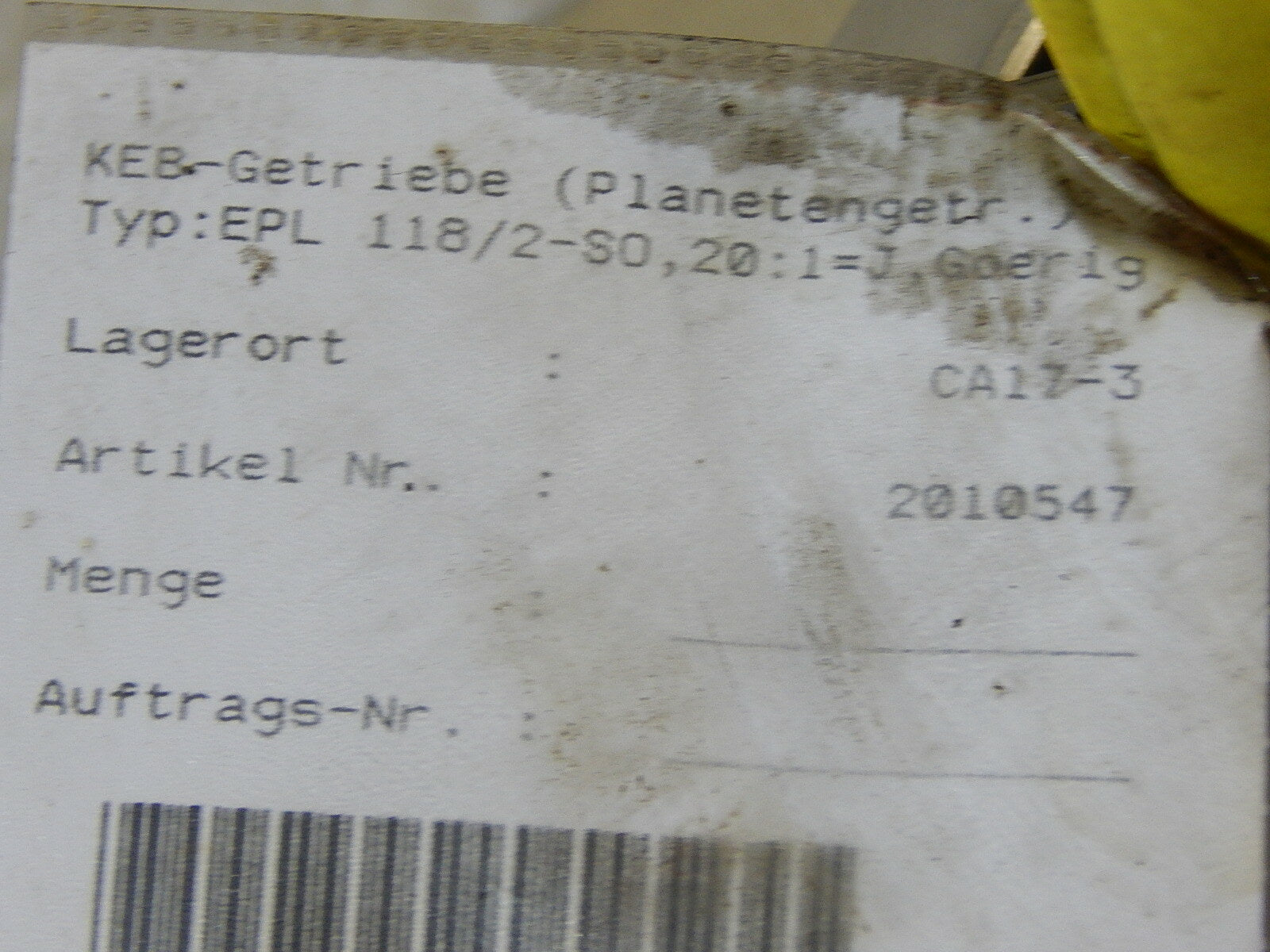  KEB Planetengetriebe  EPL118/2  KOm.2000/26255 i=20/1 Used