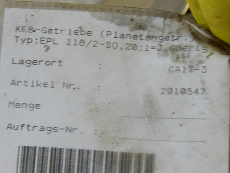  KEB Planetengetriebe  EPL118/2  KOm.2000/26255 i=20/1 Used