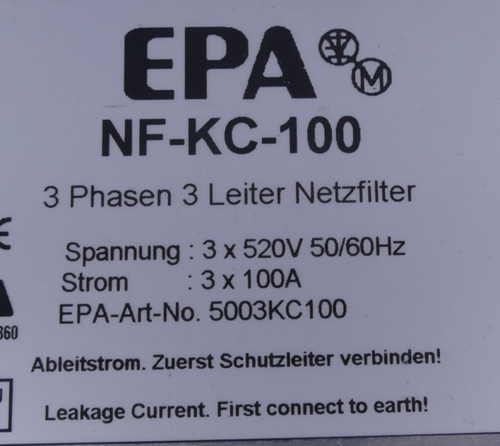 EPA 3 Phasen 3 Leiter Netzfilter NF-KC-100/R2 5003KC100