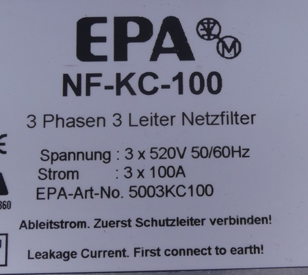 EPA 3 Phasen 3 Leiter Netzfilter NF-KC-100/R2 5003KC100