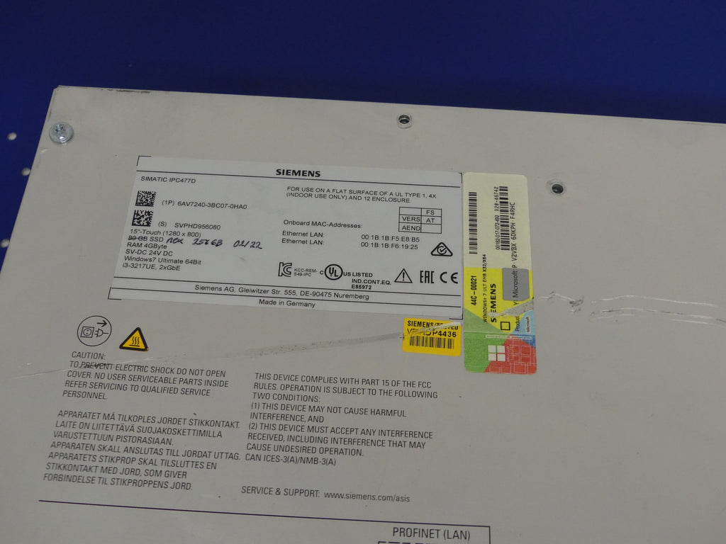 SIEMENS SIMATIC IPC477D 6AV7240-3BC07-0HA0