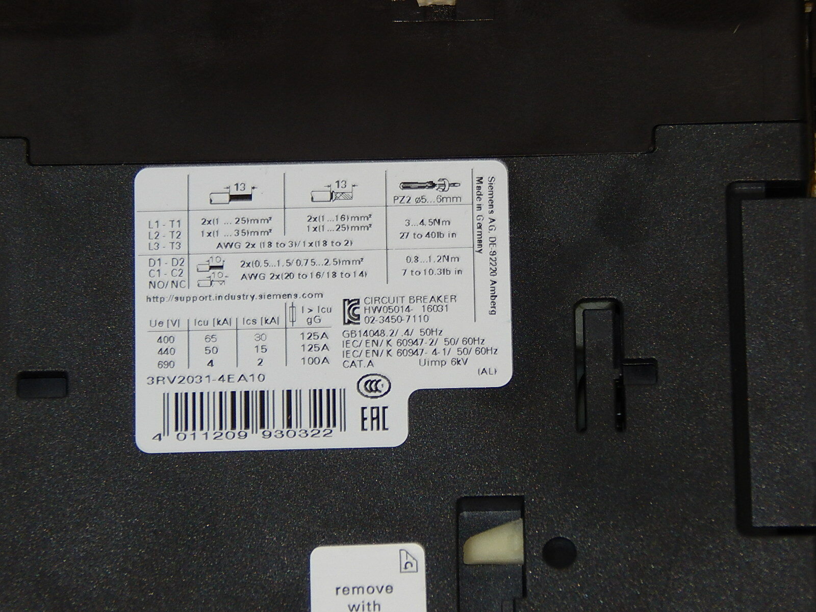 Siemens Leistungsschalter 3RV2031-4EA10 Neuwertig 