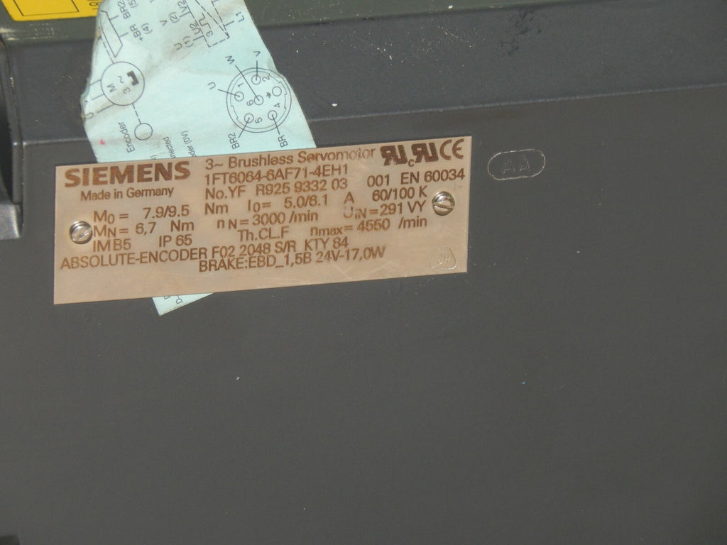  Siemens 3~ Brushless Servomotor  1FT6064-6AF71-4EH1