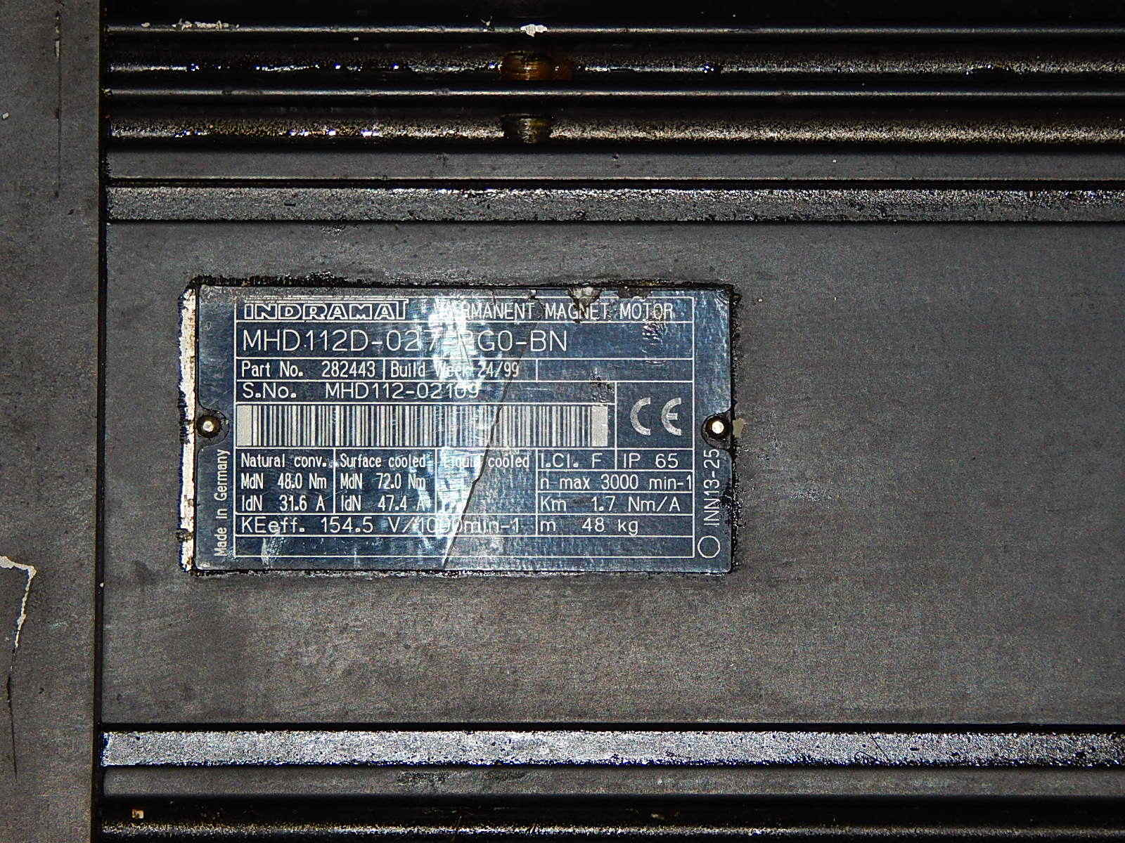 REXROTH INDRAMAT PERMANENT MAGNET MHD112D-027-PG0-BN SERVO MOTOR Used