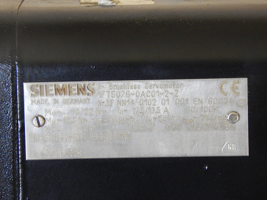 Siemens Drehstrom Servomotor  1FT5076-0AC01-2-Z Used