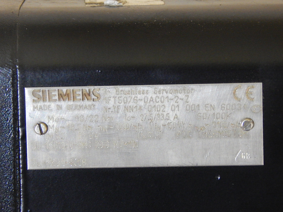 Siemens Drehstrom Servomotor  1FT5076-0AC01-2-Z Used