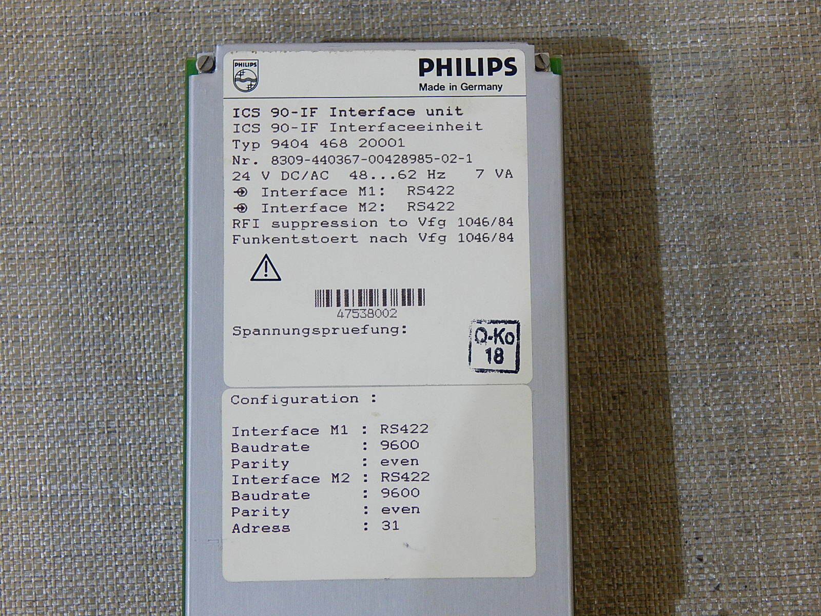 Philips ICS  90-IF   Interface unit Typ.9404 468 20001 