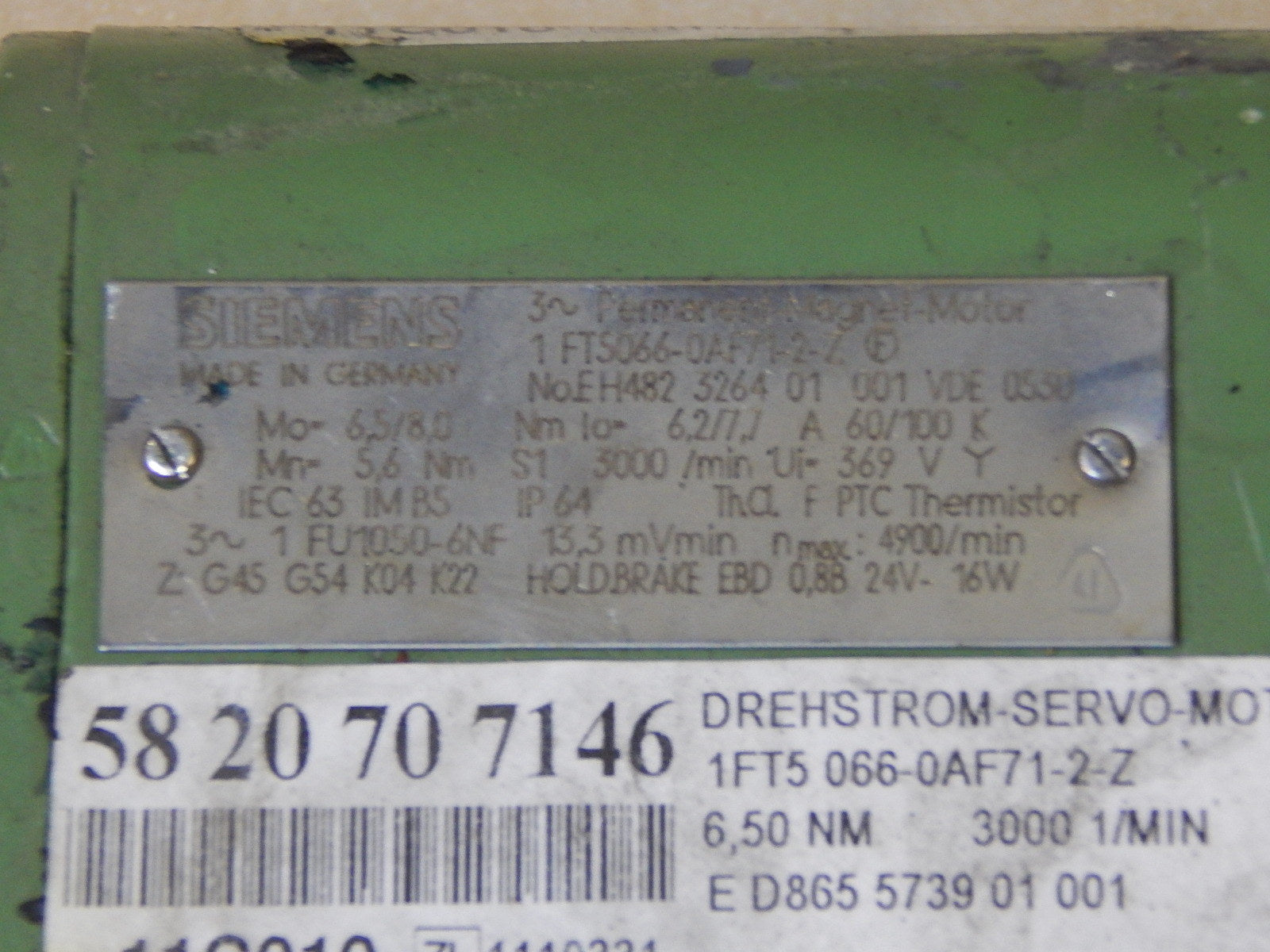 Siemens 1FT5066-0AF71-2-Z  3~ Permanent-Magnet-Motor  Used