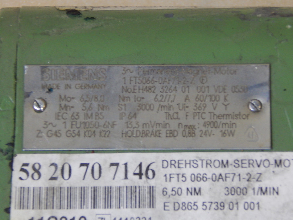 Siemens 1FT5066-0AF71-2-Z  3~ Permanent-Magnet-Motor  Used