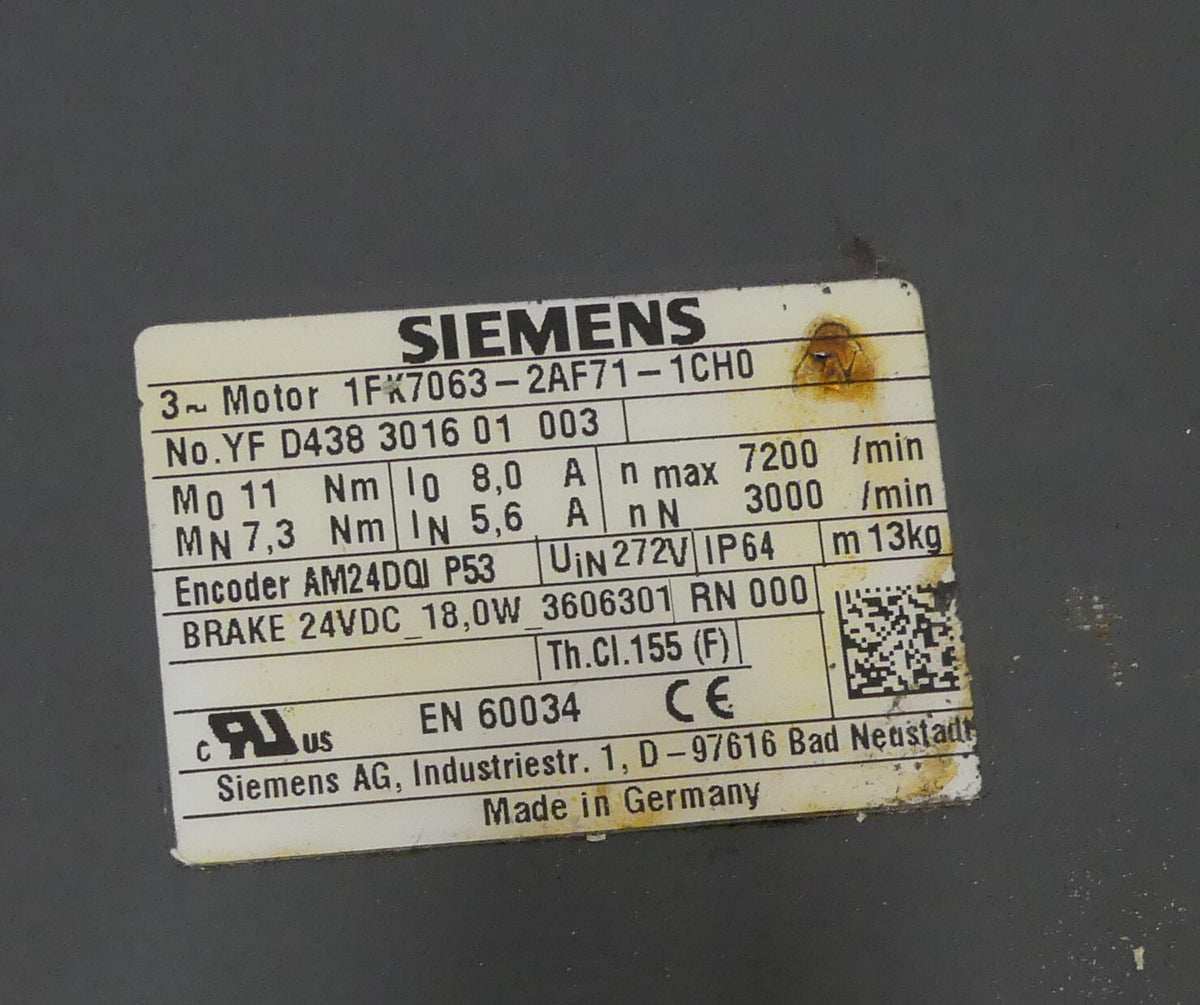 Siemens Simotics S Synchronservomotor 1FK7063-2AF71-1CH0