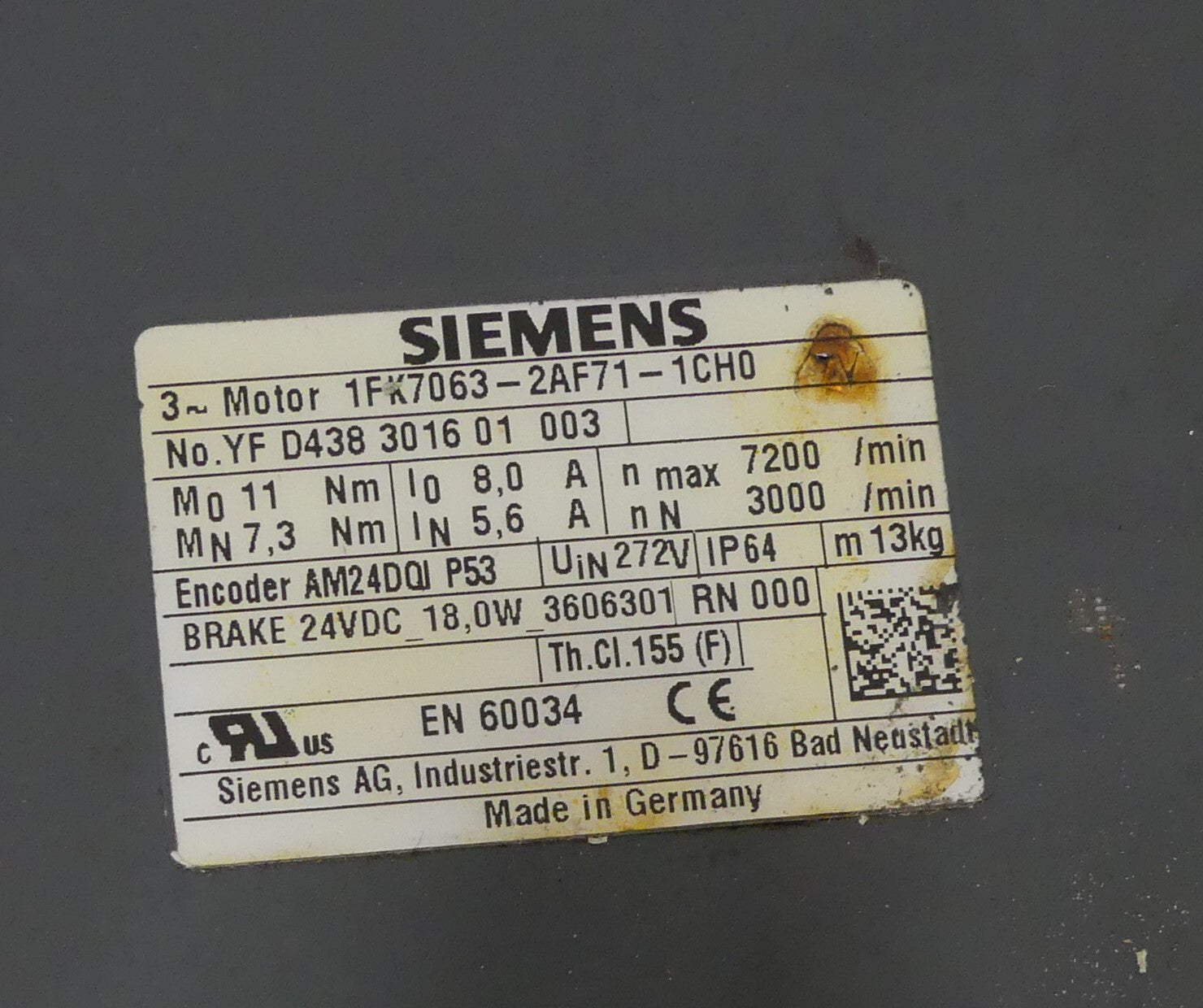 Siemens Simotics S Synchronservomotor 1FK7063-2AF71-1CH0