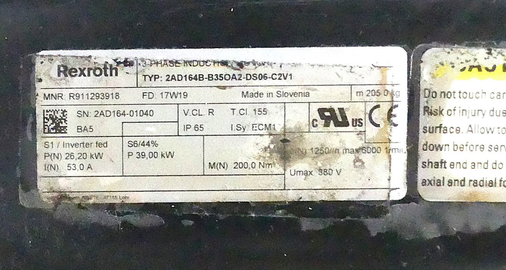 Rexroth Induction Motor 2AD164B-B35OA2-DS06-C2V1