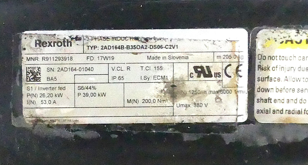 Rexroth Induction Motor 2AD164B-B35OA2-DS06-C2V1
