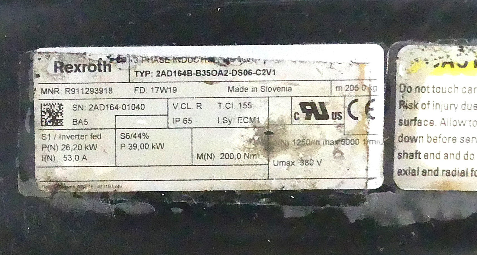 Rexroth Induction Motor 2AD164B-B35OA2-DS06-C2V1