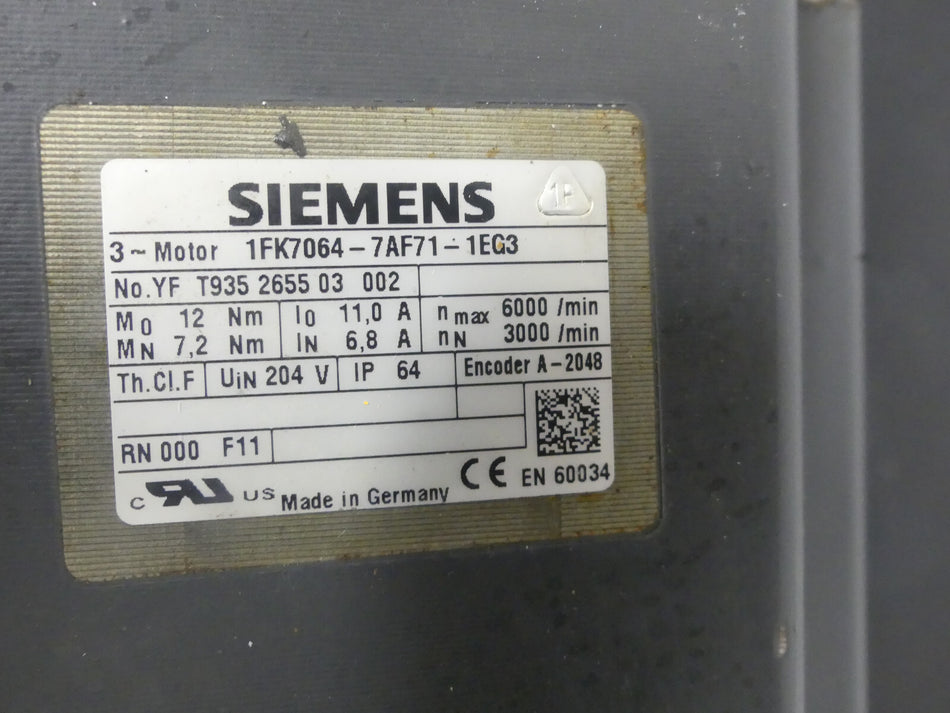 SIEMENS SIMOTICS S SYNCHRONSERVOMOTOR  1FK7064-7AF71-1EG3 Kugellager ist Kaputt